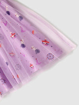 Girls Purple Placement Print Tulle Dress