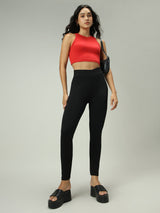 Women's Black Criss Cross Waistband Leggings