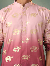Men's Purple Rayon Foil Printed Ombre Kurta