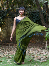 Women's Green Cotton Blend Saree