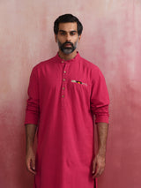 Men's Pink Festive Solid Regular Fit Full Sleeves Kurta