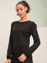 Women's Black Casual Solid Full Sleeves Sweater