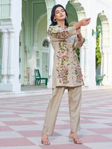 Women's Beige Embroidered Co-ord Set in Viscose Rayon