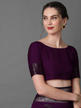 Women's Silk Blend Purple Woven Design Celebrity Saree With Blouse Piece