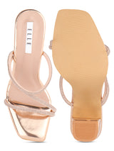 Women's Rose Gold Embellished Strap Block Heel Sandals