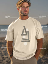 Men's Beige Half Sleeves Graphic Printed Cotton Tshirt
