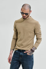Men's Beige Casual Slim Fit Solid Full Sleeves Sweater