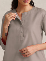 Women's Grey Cotton Blend Short Kurta