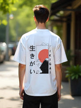 Men's White Casual Half Sleeve Graphic Print Tshirt