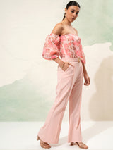Women's Peach Party Floral Half Sleeves Jumpsuit
