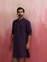 Men's Purple Festive Solid Regular Fit Full Sleeves Kurta