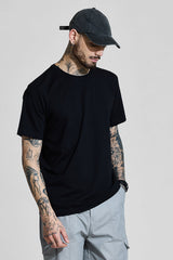 Men's Black Casual Solid Slim Fit 4-Way Stretch Half Sleeves T-Shirt