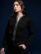 Women's Black Casual Solid Full Sleeves Sweater