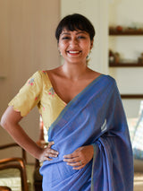 Women's Blue Cotton Blend Saree