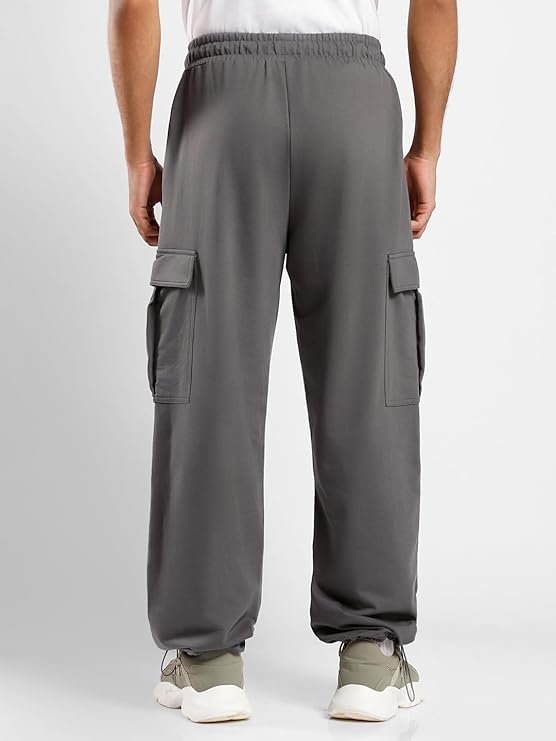 Men's Grey Cotton Tapered Knit Solid Jogger