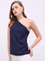 Women's Navy Blue Casual Regular Fit Solid Sleeveless Top