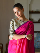 Women's Pink Cotton Blend Saree