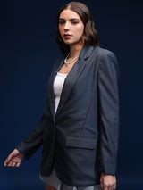 Women's Blue Casual Solid Full Sleeves Blazer