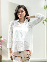 Women's White Casual Solid Regular Fit Full Sleeves Shirt