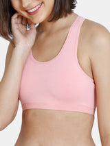 Girls Pink Double Layered Non Wired Full Coverage Racerback Beginner Sports Bra - Pack of 2