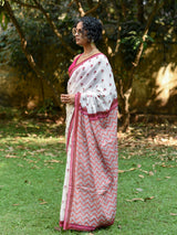Women's White Pure Cotton Saree