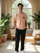 Men's Pink Half Sleeves Graphic Printed Cotton Tshirt