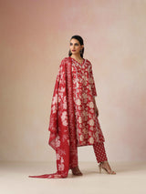 Women's Red Festive Printed Kurta Set