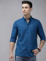 Men's Blue Casual Solid Slim Fit Full Sleeves Shirt