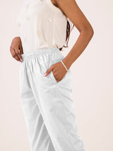 Women's Solid White Comfort Fit Cotton Pant