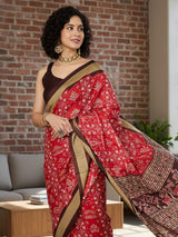 Women's Bhagalpuri Silk Red Printed Designer Saree with Blouse Piece