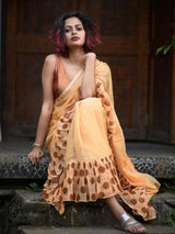 Women's Orange Mul Cotton Saree