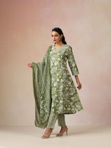 Women's Green Festive Printed Kurta Set