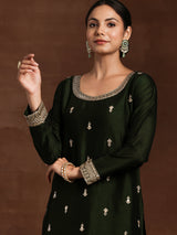 Women's Black Embroidered Straight Kurta With Palazzo and Solid Dupatta