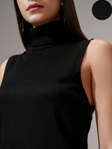 Women's Black Casual Solid Sleeveless Sweater