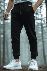 Men's Black Cotton Regular Knit Solid Jogger
