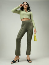 Women's Green Casual Regular Fit Solid Trouser
