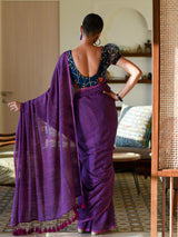 Women's Purple Cotton Blend Saree