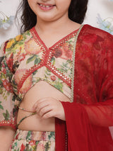 Girls Printed Mirror Work Ready to Wear Lehenga and Blouse with Dupatta