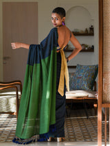 Women's Blue Cotton Blend Saree