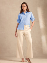 Women's Blue Casual Self-Design Full Sleeves Shirt