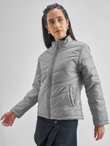 Women's Grey Casual Solid Full Sleeves Jacket