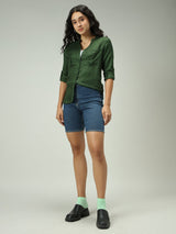 Women's Green Work Regular Fit Solid Shirt