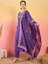 Women's Blue Bead Embellished Ethnic Kurta Set