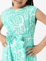 Girls Green Casual Printed Jumpsuit