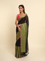 Women's Black Cotton Blend Saree