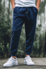 Men's Blue Cotton Regular Knit Solid Jogger