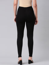Women's Solid Black Mid Rise Premium Legging