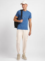 Men's Blue Half Sleeves Graphic Printed Cotton Tshirt