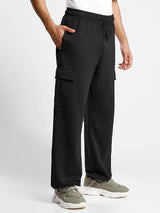 Men's Black Cotton Straight Knit Solid Cargo