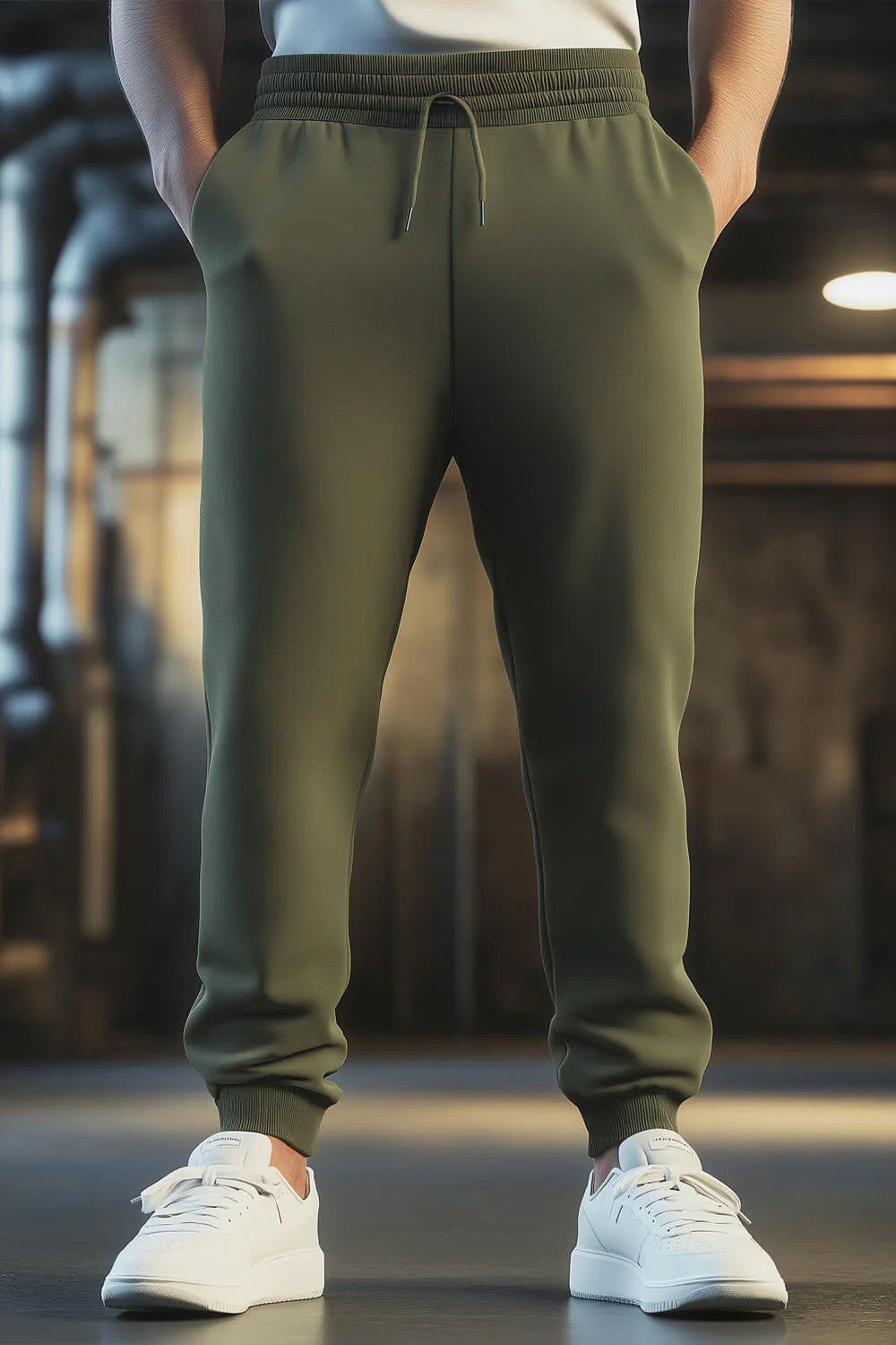 Men's Green Cotton Regular Knit Solid Jogger